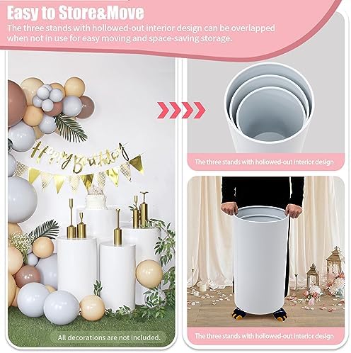 3pcs White Acrylic Cylinder Pedestal Stands for Events