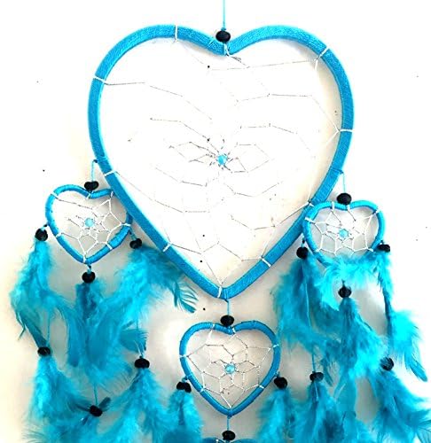 OMA Dream Catcher Turquoise Blue Feather Heart Shape with Crystal Beads 7 Diameter