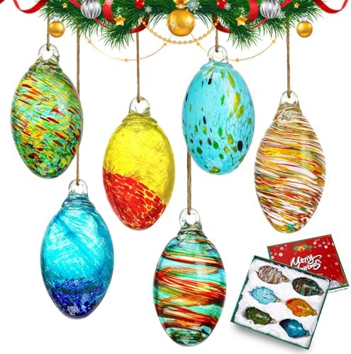 7 Chakra Healing Glass Egg Ornaments with LED Stand 6pcs