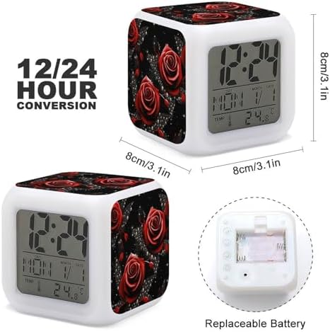 Red Roses and Stars Digital Alarm Clock with Night Light