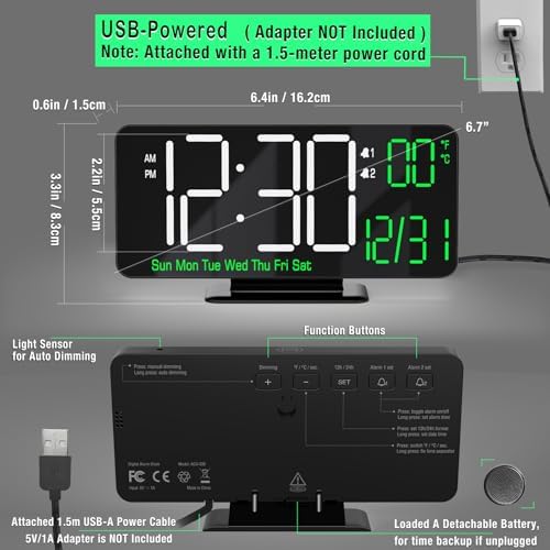 KOSUMOSU 67in Black Digital Alarm Clock