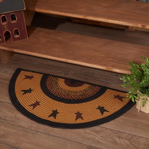 VHC Brands Primitive Star Jute Yellow Accent Rug Half Circle with Pad 165x33