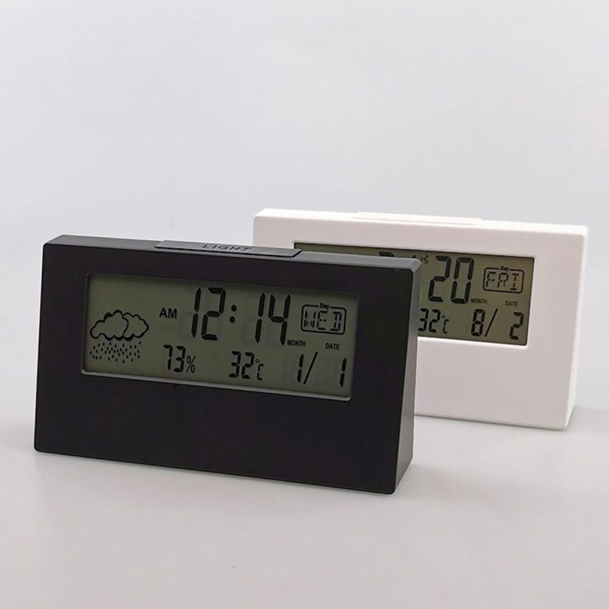 VOSAREA LCD Weather Display Alarm Clock with Humidity Black