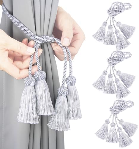Elegant Grey Tassel Curtain Tiebacks 6 Pack