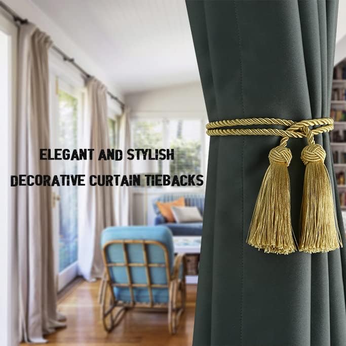 BEL AVENIR 4 Pack Gold Curtain Tiebacks with Tassels