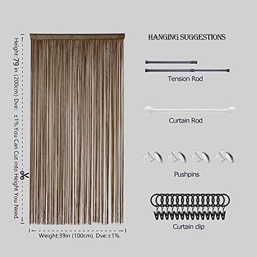 Beaded Curtain with Telescopic Rod for Door and Window Decor