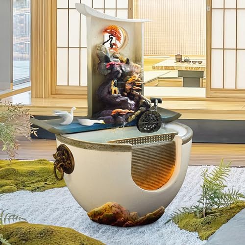 Modern Floor-Standing Waterfall Fountain with Feng Shui Wheel and Fish Pond