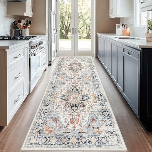Boho Runner Rug 3x6 Washable Vintage Distressed Area Rug for Hallways Entryway Kitchen Bathroom