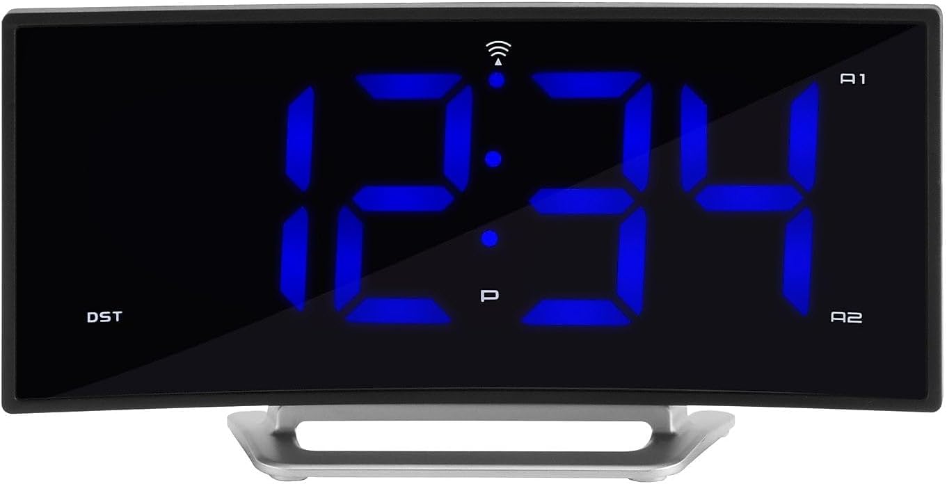 La Crosse Technology Curved Blue LED Atomic Dual Alarm Clock with 4 Time Zones