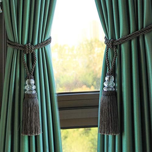 Fenghuangwu Tassel Curtain Tiebacks Elegant Crystal Holdbacks for Home Office Decor Charcoal 2P