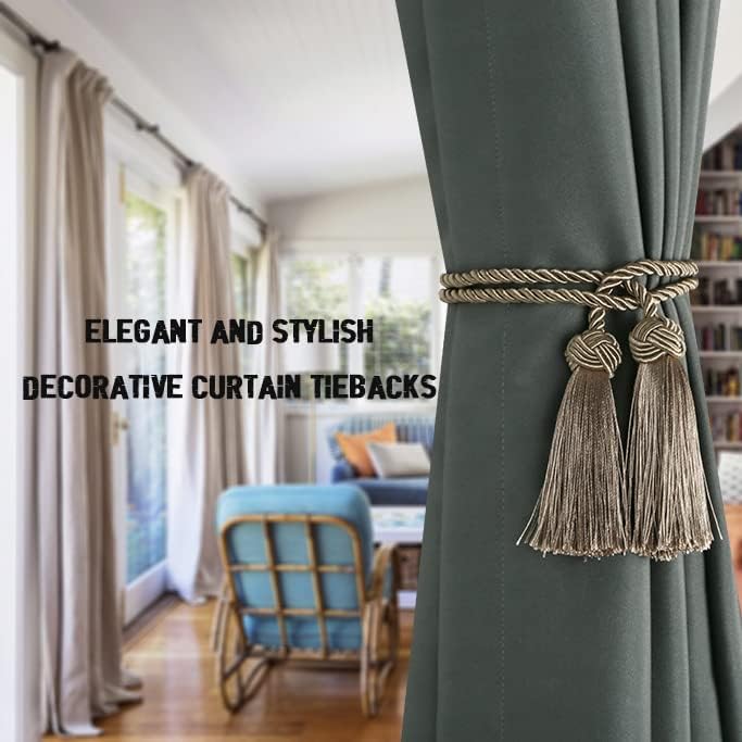 BEL AVENIR 2 Pack Curtain Tiebacks with Tassel Flaxen