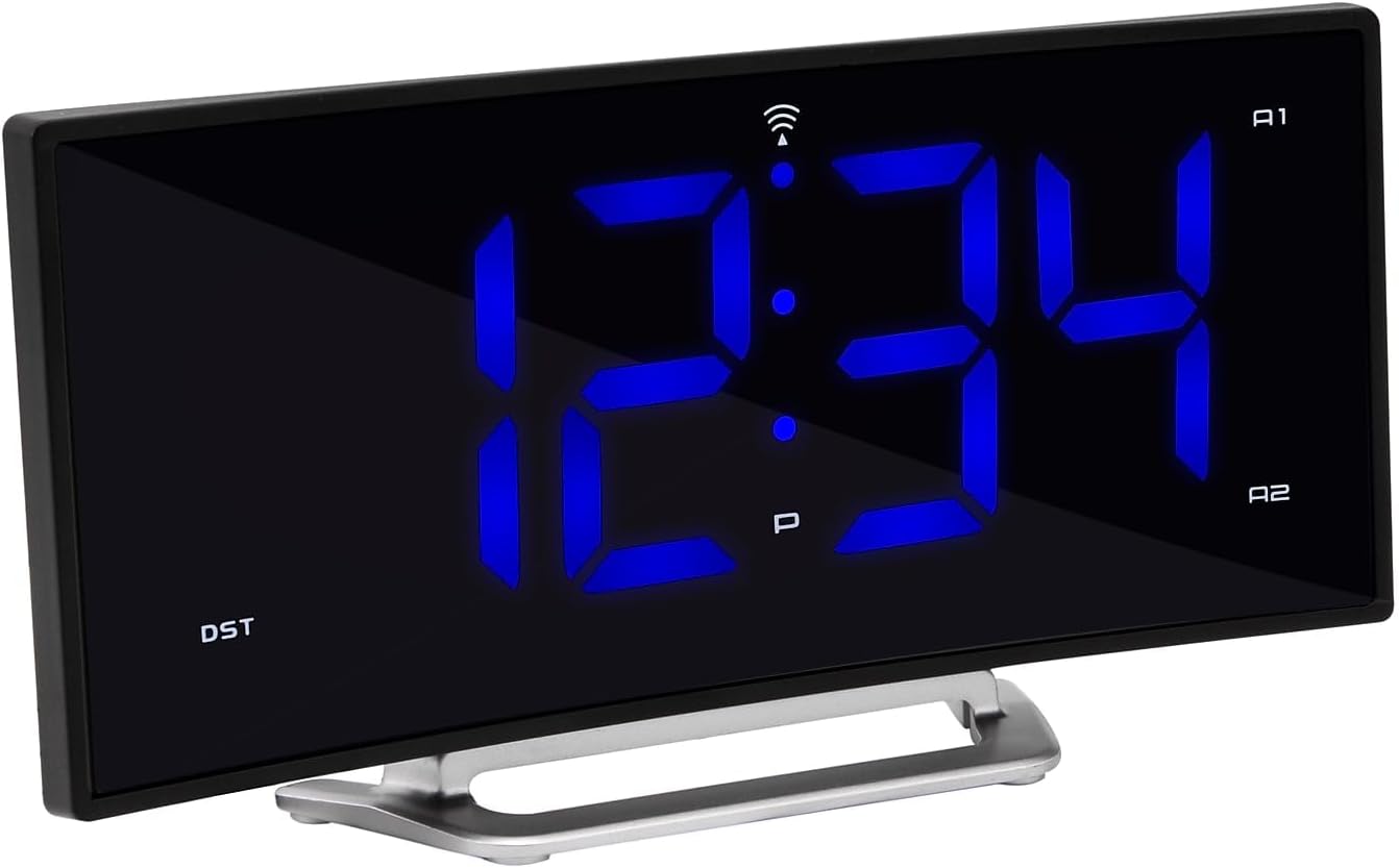 La Crosse Technology Curved Blue LED Atomic Dual Alarm Clock with 4 Time Zones