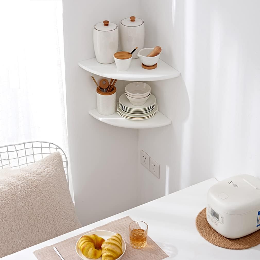 Solid Oak Corner Shelf Wall Mount 7in White