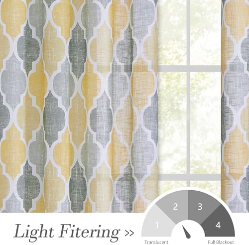 Beauoop Linen Semi Sheer Curtains 2 Panels Yellow Grey