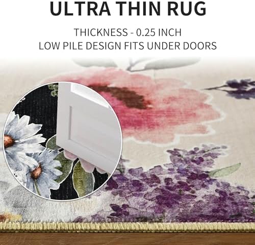 Boho Floral Rug Runner for Hallway Kitchen Non-Slip Soft Machine Washable