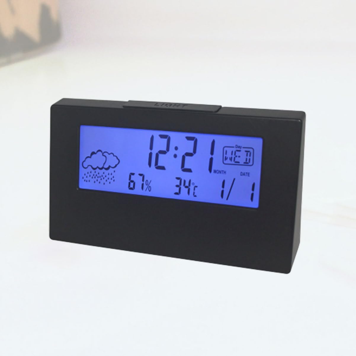 VOSAREA LCD Weather Display Alarm Clock with Humidity Black