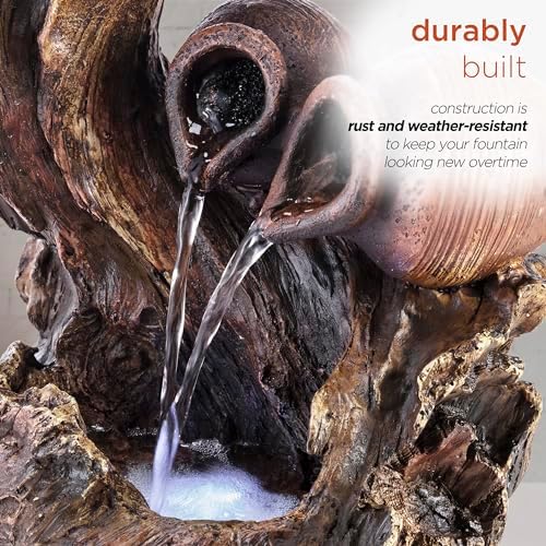 Alpine Corporation 14 Inch Tall Indoor Tabletop Fountain with LED Lights