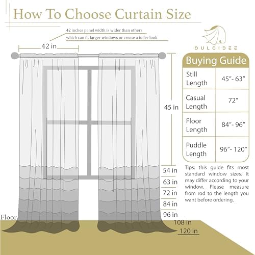 White Sheer Curtains 54 Inch Length 2 Panels Set