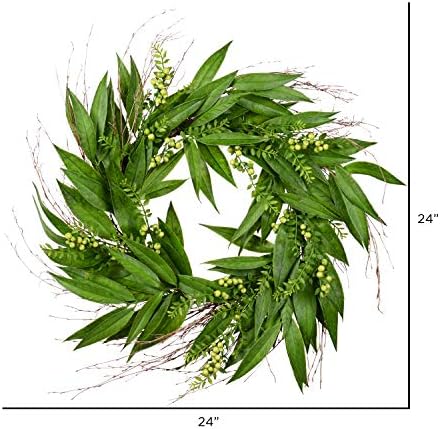 Vickerman 24 Artificial Green Willow Wreath for Front Door Decor