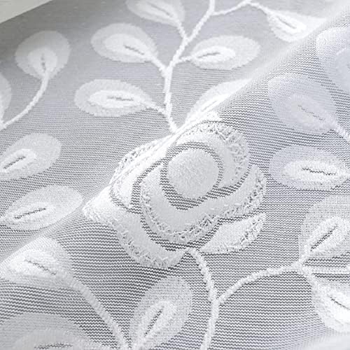 Pastoral Leaves Embroidery Sheer Curtains Panel White 52x63 Inch