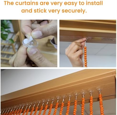 Wood Beaded Door Curtain with Self-Adhesive Strips