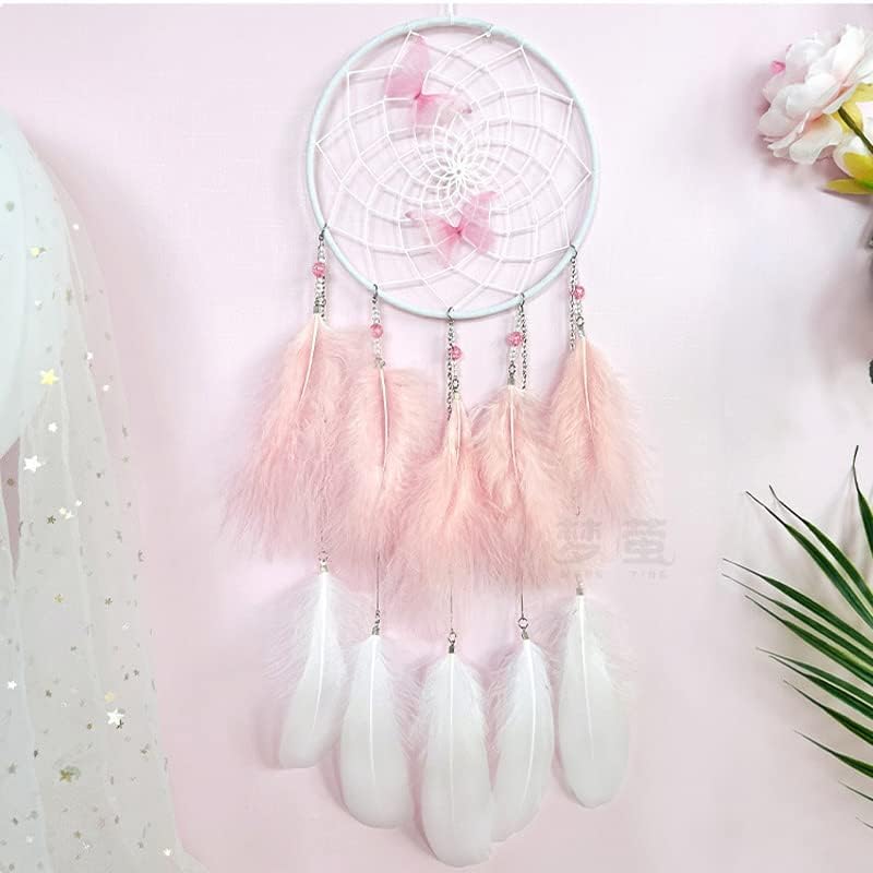 Pink Butterfly Dream Catcher Wall Decor for Girls