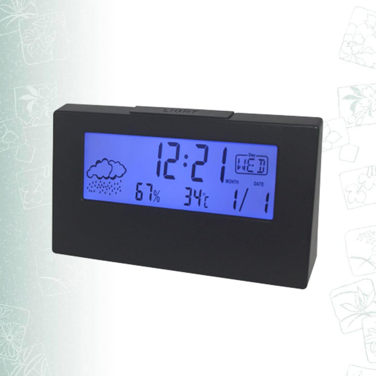 VOSAREA LCD Weather Display Alarm Clock with Humidity Black