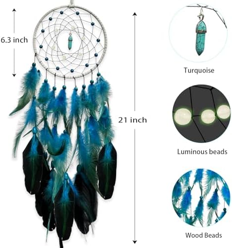 Blue Dream Catchers Luminous Dream Catcher for Kids Bedroom Wall Hanging Handmade Nature Decor