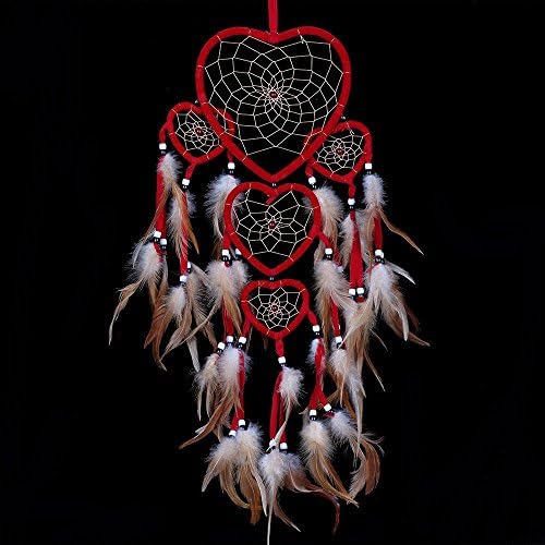 Heart Shaped Dream Catcher with Feathers for Car Wall Decoration