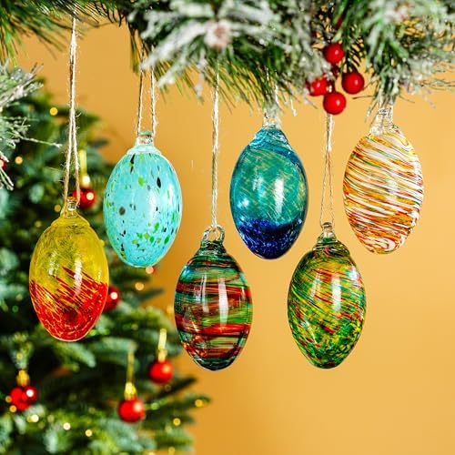 7 Chakra Healing Glass Egg Ornaments with LED Stand 6pcs