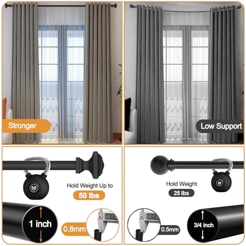 QITERI Black Adjustable Curtain Rod 32-88 Inches