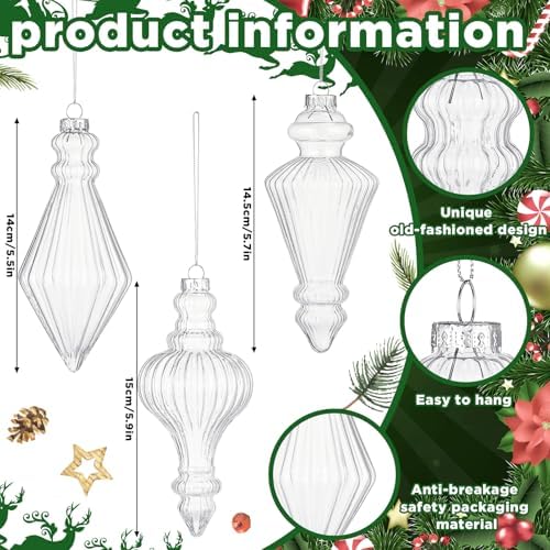 6 Pcs 57 Inch Glass Christmas Ornament Set