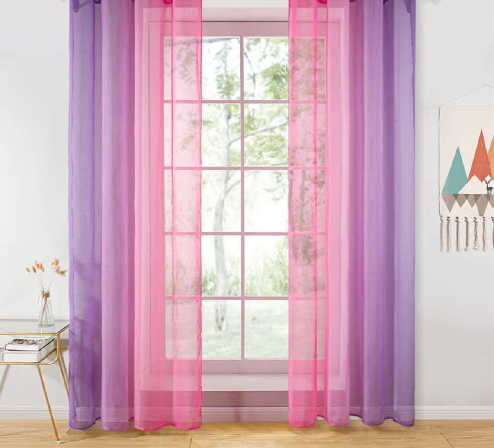European American Color Gradient Basic Rod Pocket Top Semi Sheer Curtains Blue 2 Panels