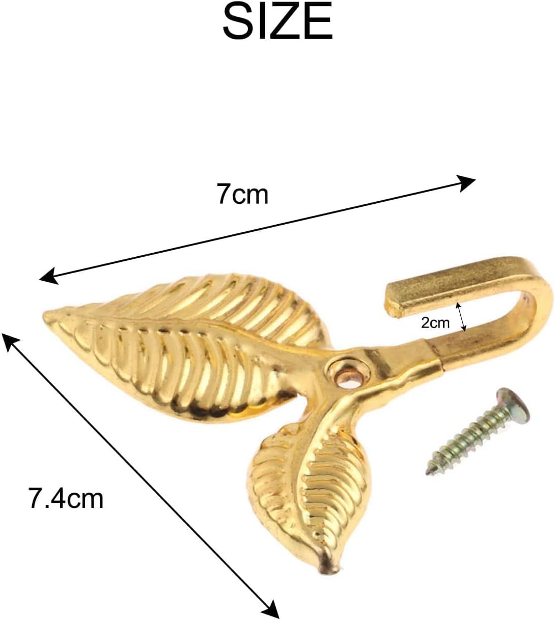 4Pcs Curtain Holdbacks Tieback Hooks Gold Vintage Leaf Design Multi Function Wall Hook