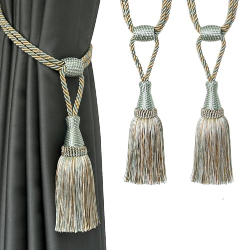 Fenghuangwu Elegant Curtain Tie Backs with Tassel 2 Pack Blue