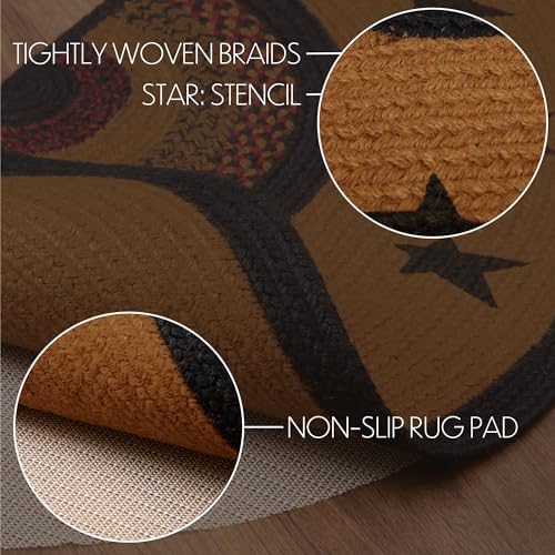 VHC Brands Primitive Star Jute Yellow Accent Rug Half Circle with Pad 165x33