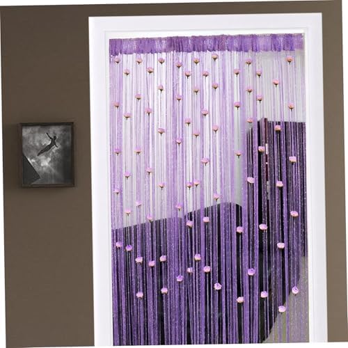 Beaded Door Curtain with Rose Rod Pocket Thread Fringe Decor