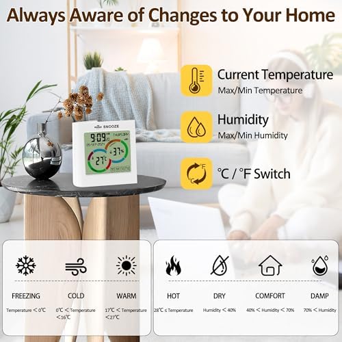 VOILEIPAGI Digital Desk Clock with Temperature Humidity Monitor