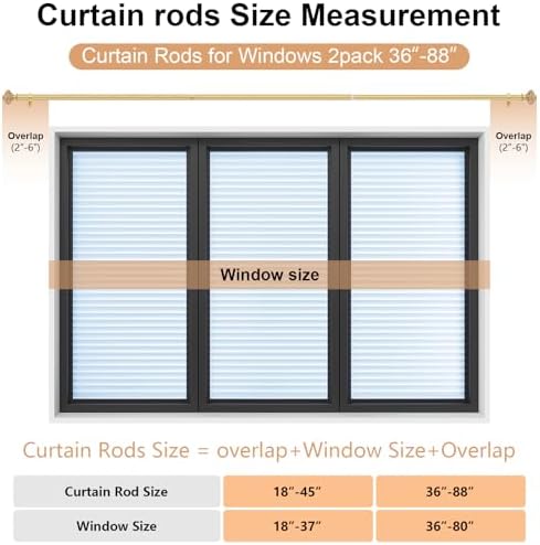 2 Pack Gold Curtain Rods for Windows 48-84 Inch