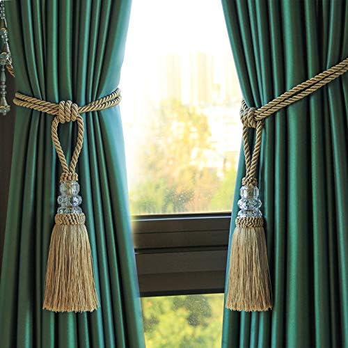 Fenghuangwu Golden Tassel Curtain Tiebacks 2 Pack Elegant Home Decor Holdbacks