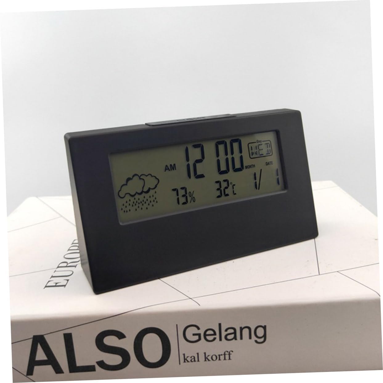 ABOOFAN LCD Temperature Humidity Alarm Clock with Weather