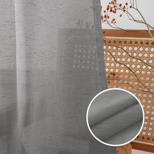 Turquoize Grey Linen French Door Curtains with Tie-Back