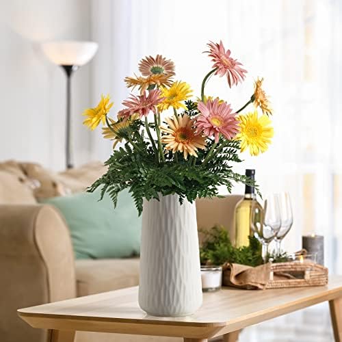 COPOTEA 8 Inch White Ceramic Vase for Home Decor