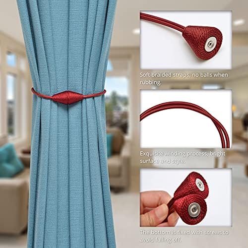 NICEEC 2 Pack Magnetic Curtain Tiebacks Red