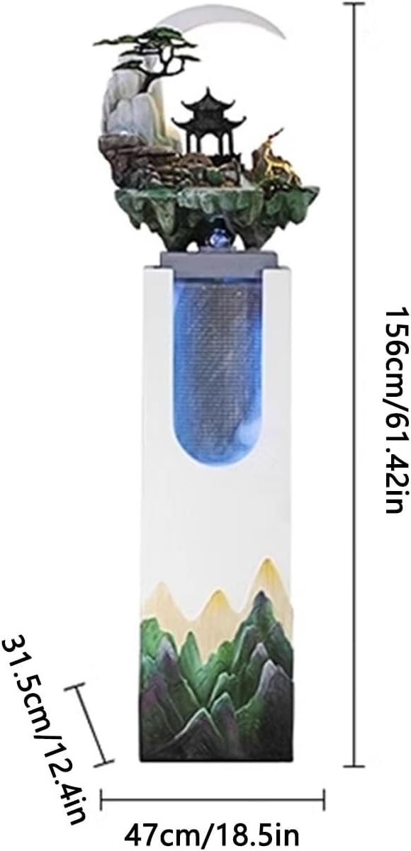 HASMI Yellow Fountain Floor Standing Fountain with LED Lights and Artificial Rockery