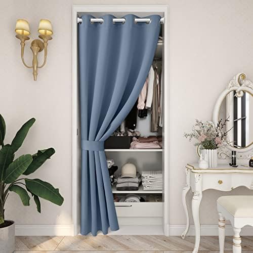 HOMEIDEAS Stone Blue Doorway Curtains with Tie Back