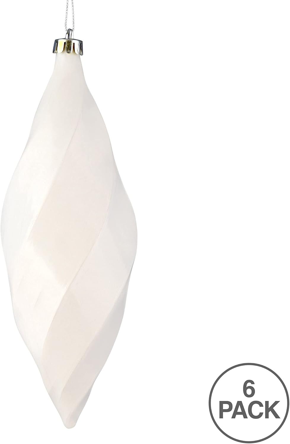 Vickerman 8 Inch Shiny Swirl Finial Ornament 6 Pack White