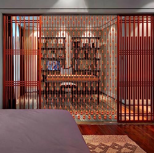 Brown Wood Beaded Curtain for Doorway and Room Divider