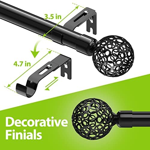 1 Inch Black Curtain Rods with Ball Cage Finials