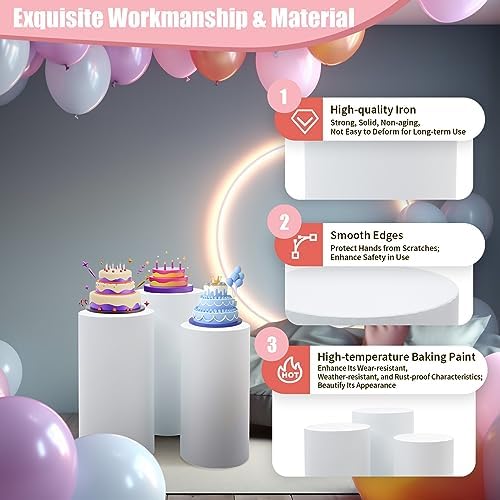 3pcs White Acrylic Cylinder Pedestal Stands for Events